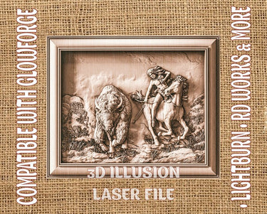 American native and buffalo 3d illusion & laser-ready files - 3DWave.us